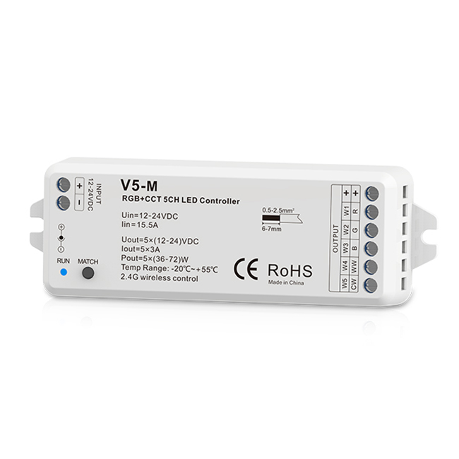 DC12-24V 5CH 3A Constant Voltage RF 2.4G LED controller V5-M For led strip light bar